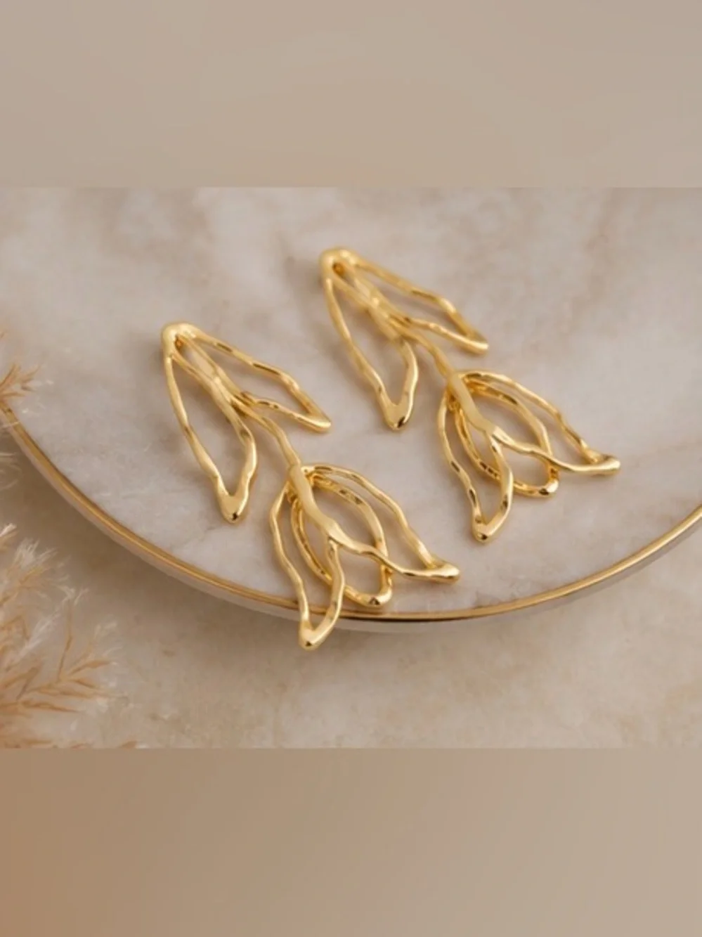 Zara Polished Gold Organic Drop Earrings - Women Jewelry